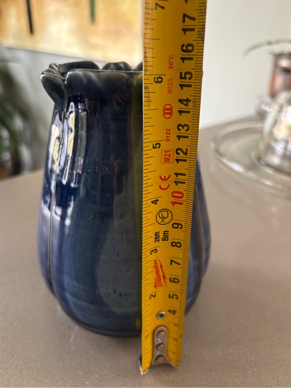 Stunning dependably blue glaze artisan vase made in Canada hand thrown 6” tall - Picture 5 of 6